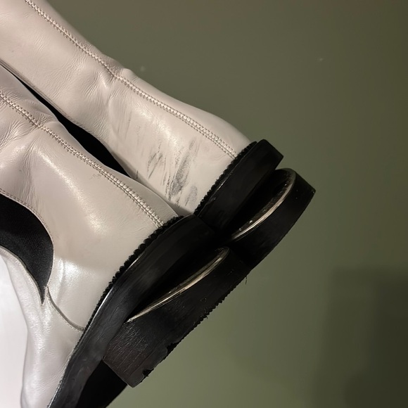 White Leather Ankle Boots with Black Elastic - Picture 3 of 6